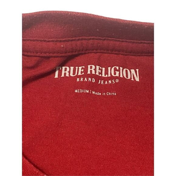 True Religion Men's Burgundy Crew Neck Graphic T-Shirt Size Medium - Picture 2 of 3